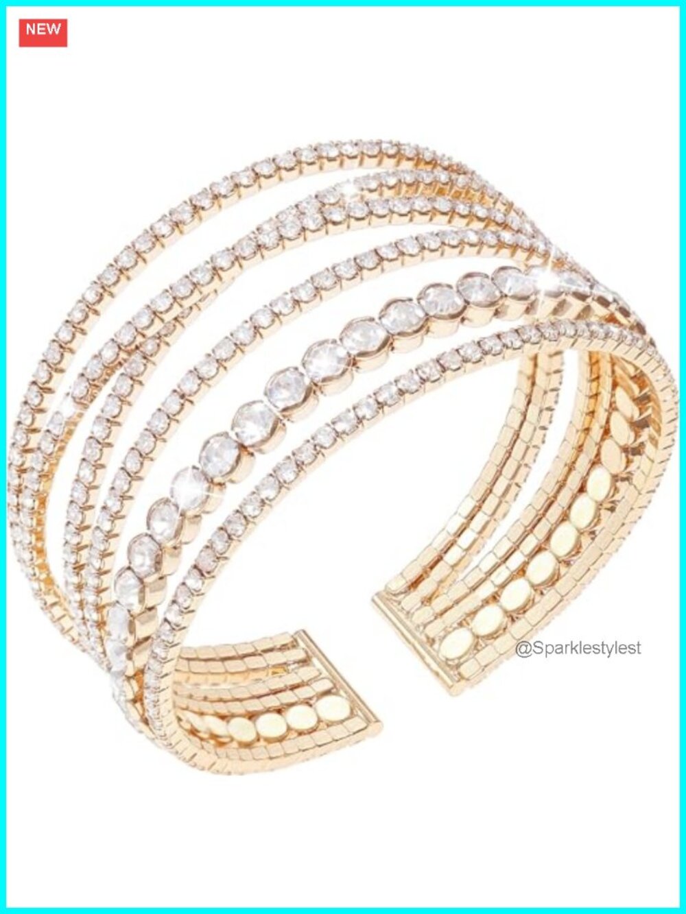 Rhinestone Cuff Bracelet Gold Plated Alloy Crystal Bangle for Women Bridal Party